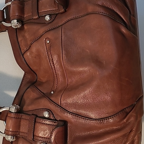 B. Makowsky Brown Leather Shoulder Bag Satchel Purse Leopard Print Lined Large - Picture 6 of 16